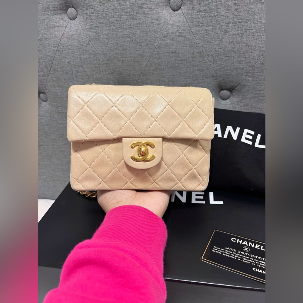 RARE Chanel Beige Mini Classic Flap Square